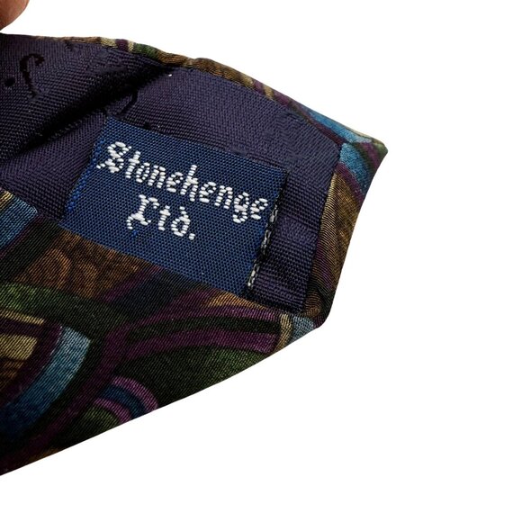 J. Garcia Silk Tie Hand Sewn USA Art Deco Brown Purple Green Blue Vintage - Picture 7 of 8